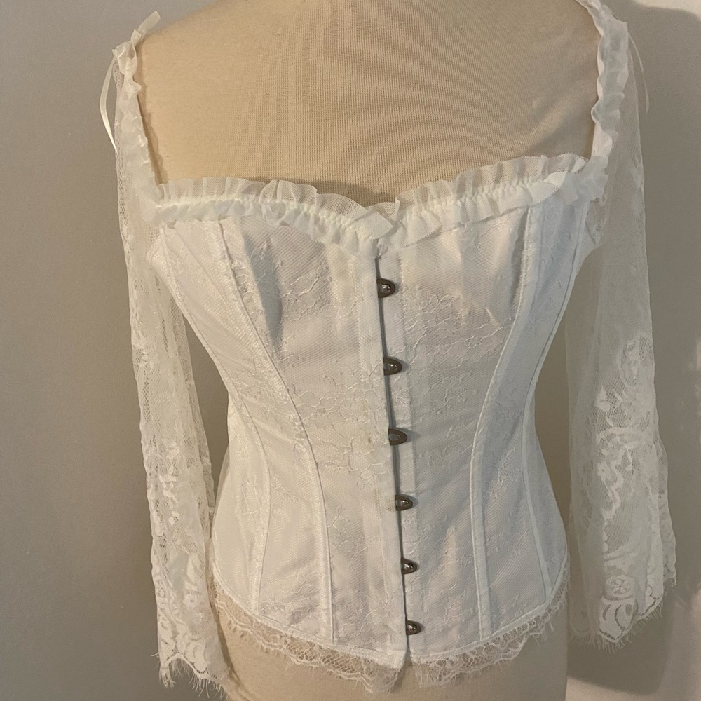 White Lace Corset Top with Long Sleeves